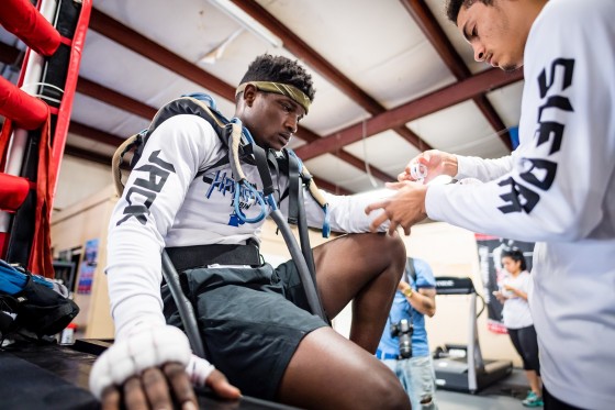 CASSELBERRY, FLORIDA - FEBRUARY 16: Undefeated Erickson "Hammer" Lubin, who is trained by Jason Galarza training during media day for his upcoming bout on March 4th, at the School of Hard Knocks Boxing Gym on February 16, 2017 in Casselberry, Florida (photo by Douglas DeFelice/Prime 360 Photography)